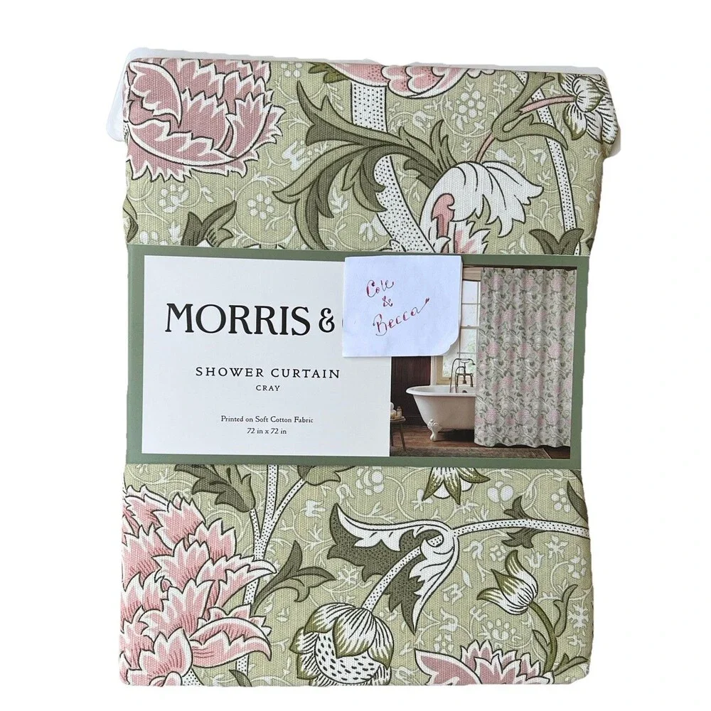 Morris & Co. Cray Floral Garden Cotton Blend Shower Curtain Green Pink 72x72 New
